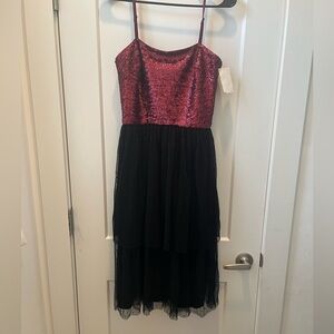 Anthropologie Dress the Population Kady Sequin Tiered Point D'Esprit Dress